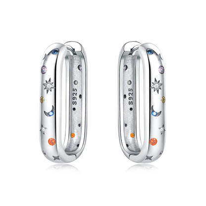 Orstarry Original 925 Sterling Silver Minimally Design Blue Zircon Earrings Women Hoop Earring Anniversary Jewelry Gifts