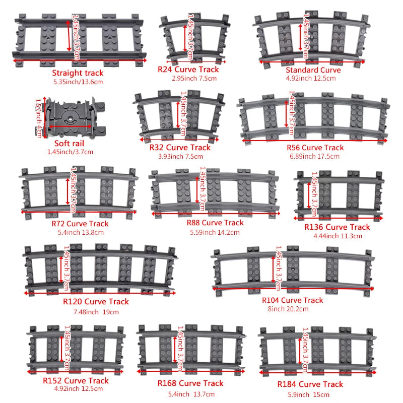 MOC City Bricks Train Flexible Construction Parts Railway Curve Track Building Blocks Model Accessories Compatible with 53401