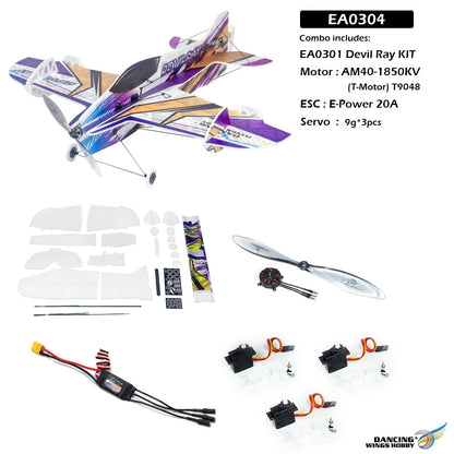 AEO New Arrival EA03 Devil Ray 800mm Wingspan 3D/4D Aerobatic Foam RC Airplane, 210g Lightweight KT Board Plane for Stunt Flying