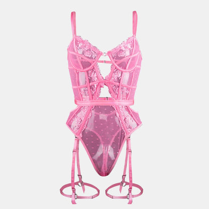 Toucheart Lace Sexy Skinny Babydoll Bodysuit Embroidery Erotic Private Adult Suit Solid Color Patchwork High Waisted Sexy Set