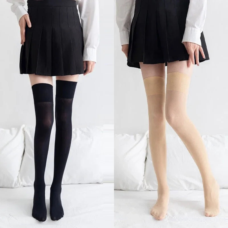 High-Quality Glue Dispensing Anti Slip Over Knee Long Socks Compression Women Knee High Hosiery Anti Pilling Female JK Stockings