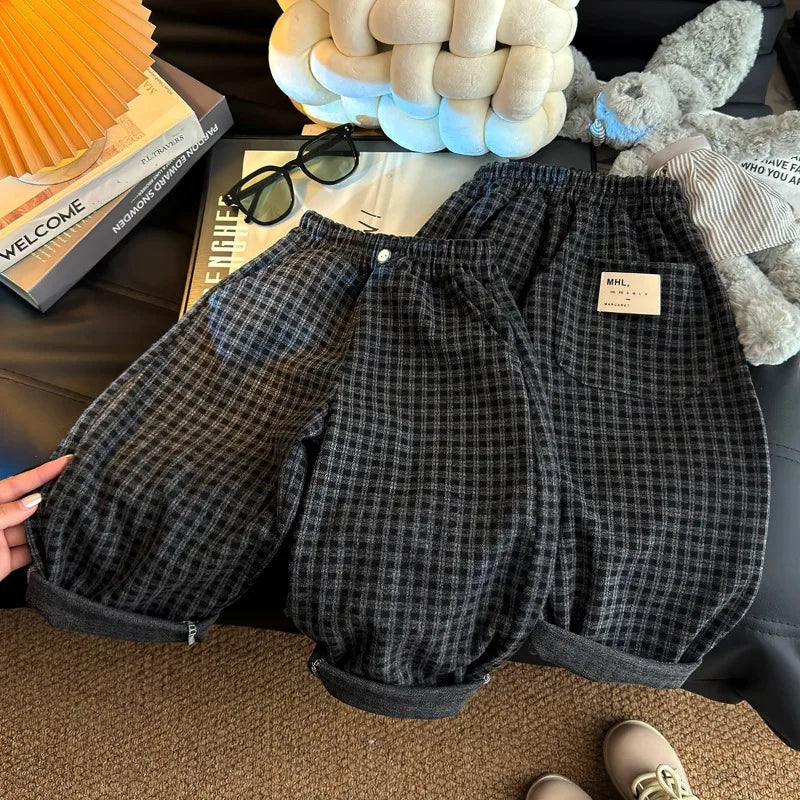 Bellbell Autumn 1-12Yrs Boy Lantern Pant Loose Elastic Waist Plaid Children Boys Trousers Casual Toddler Kids Boys Straight Pant