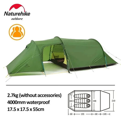 Naturehike Opalus 3 Person Tunnel Tent Waterproof Large Space Cycling Backpacking Tent Portable 4 Season Beach Camping Tent