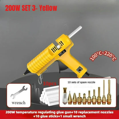 200W Hot Silicone Gun with Nozzle and 11mm Glue Sticks, Adjustable Temperature,Profeesional Glue Gun Black,DIY Craft 220V