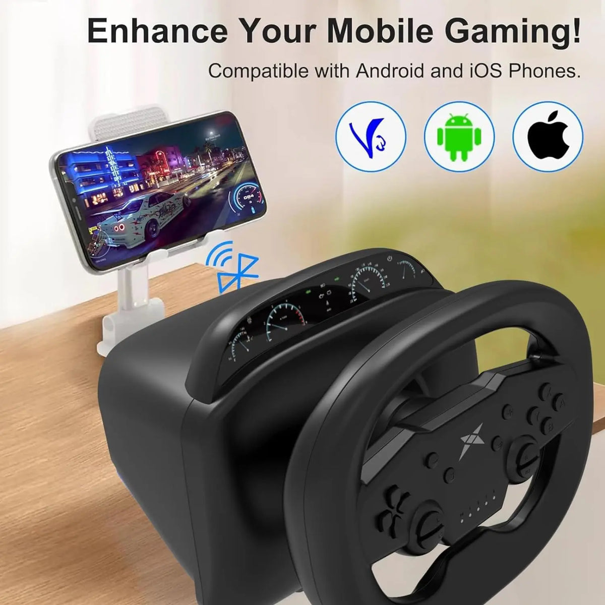 DOYO Racing Game Steering Wheel Vibration Controller Simulation Racing Pedals for Switch/PC/PS4/PS3/iOS and Android Phones