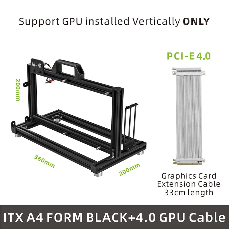 METALFISH ITX A4 Aluminum Open Frame Case, Vertical GPU, 240mm Cooler, Mini-ITX Compatible, DIY Gaming PC