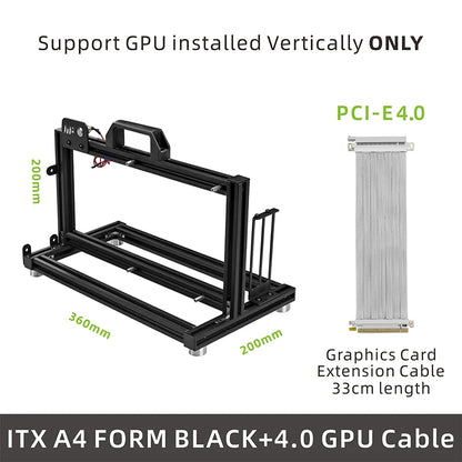 METALFISH ITX A4 Aluminum Open Frame Case, Vertical GPU, 240mm Cooler, Mini-ITX Compatible, DIY Gaming PC