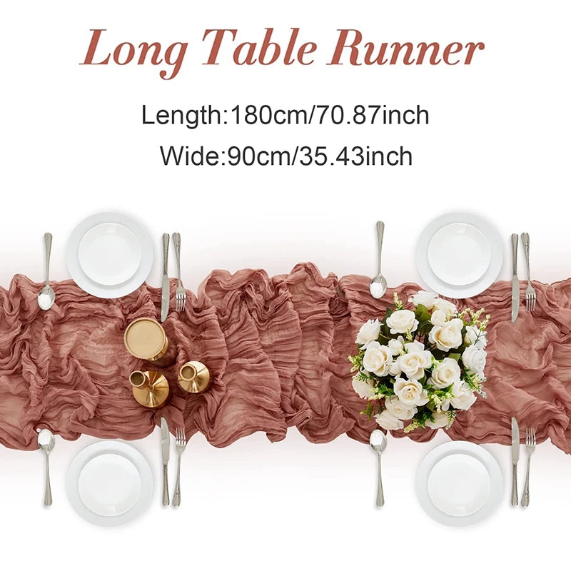 90*180cm Cheesecloth Bohemian Polyester Table Runners, Pleated Atmospheric Table Runner, Home Dining Table Room Wedding Decor