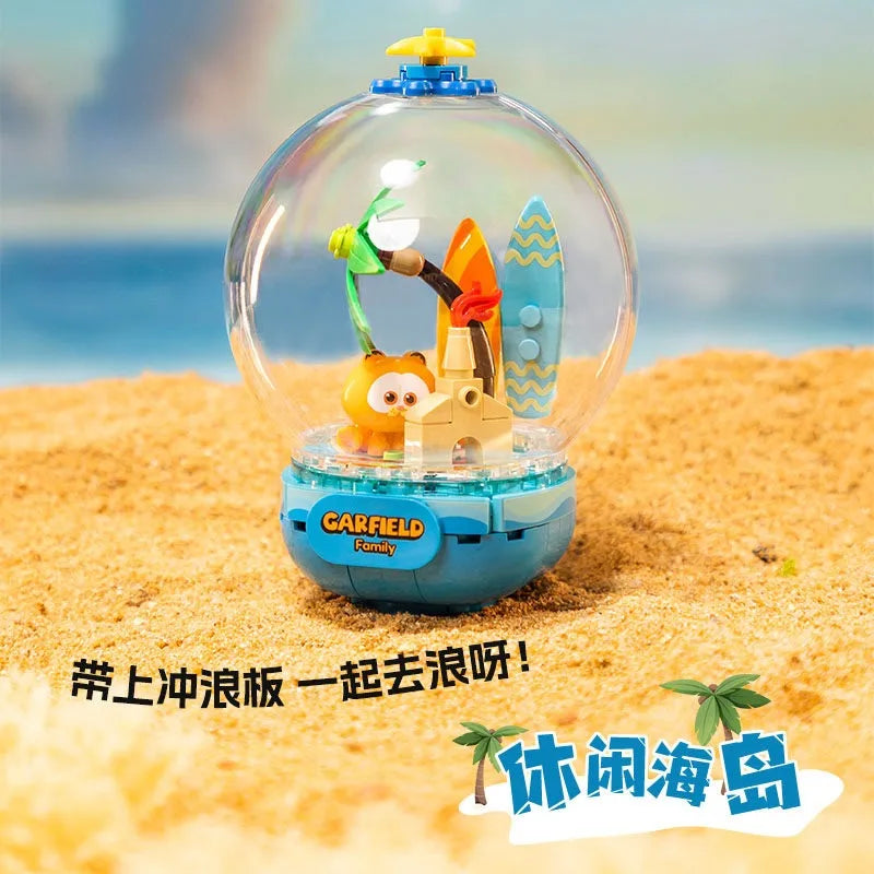 Pantasy Garfield Crystal Ball Series Fun Gashapon Machine Building Block Puzzle Model Desktop Ornament Children's Gift