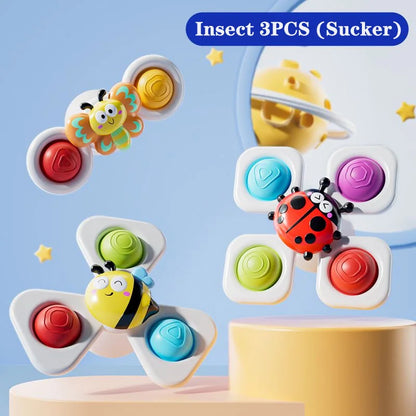 Suction Cup Spinning Cartoon Animal、Insects Spinner Toys Baby High Chair Window Gyro Stress Reliever Kids Bath Toys Gift