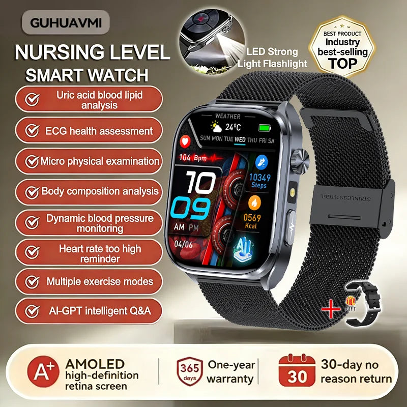 2026 New AI Health Care Accurate detection ECG SmartWatch Blood Pressure lipids Uric Acid Analysis Bluetooth Call Smart Watches