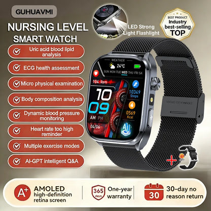 2026 New AI Health Care Accurate detection ECG SmartWatch Blood Pressure lipids Uric Acid Analysis Bluetooth Call Smart Watches