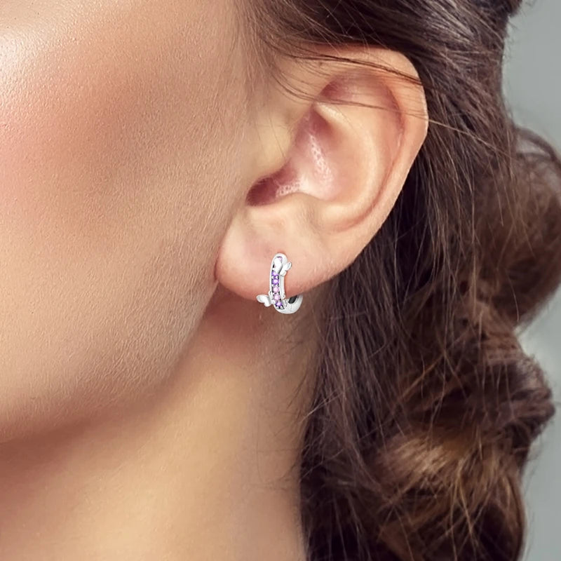 Original 925 Sterling Silver Earrings Sparkling Shining Dreamy Butterfly Hoop Earring for Women Girl Party Birthday Jewelry Gift