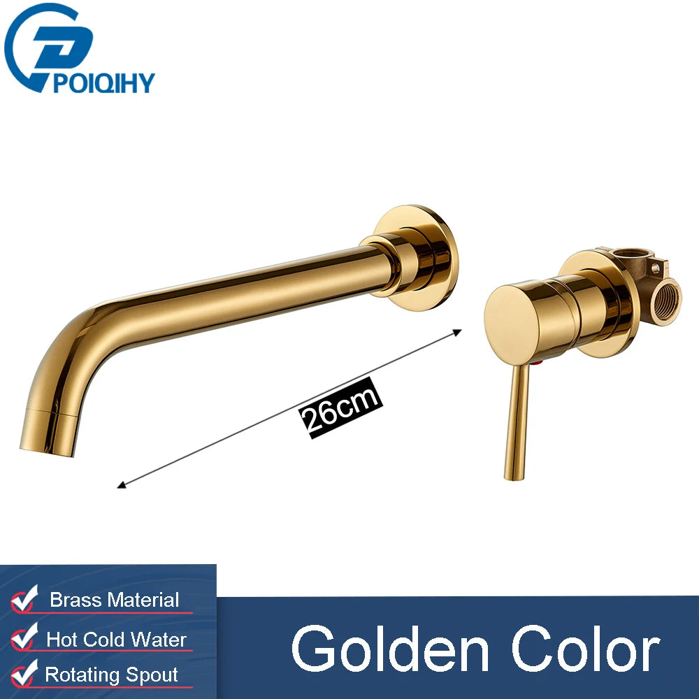 Golden Basin Faucet Bathroom Mixer Sink Tap Wall Mounted Hot Cold Water Tap Single Handle Rotating Spout Bathroom Faucet