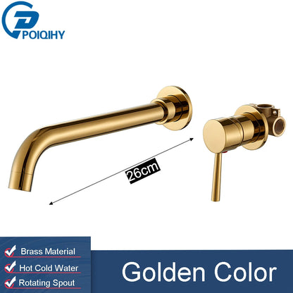 Golden Basin Faucet Bathroom Mixer Sink Tap Wall Mounted Hot Cold Water Tap Single Handle Rotating Spout Bathroom Faucet