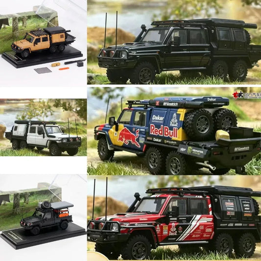 Autobot AM 1:64 Toyota Land Cruiser LC79 Modified 6X6 Pickup Camping Car Die Casting Alloy Car Model Adult Collection Ornament