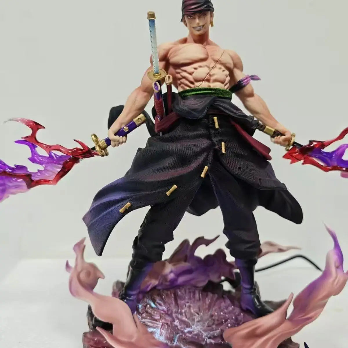 28cm/11.02inch One Piece Zoro Figure Led Base Replace Heads Roronoa Zoro Pvc Action Figures Collection Model Toys Gifts