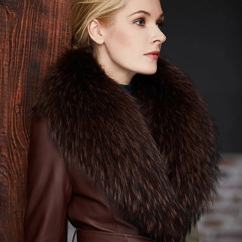 Real Raccoon Fur Collar Women Natural Fur Scarf  Winter Large Size Warm Wraps  Furry Fur Scarves for Coat Jackets Collars