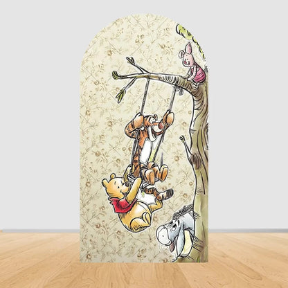 Winnie the Pooh Themed Arched Backdrop Cover Children's Birthday Party Supplies Baby Shower Arrangement Double Sided Printing