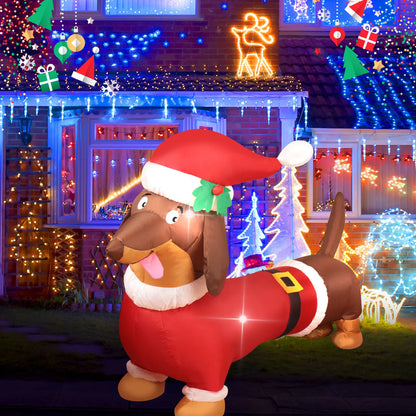 5FT Christmas Inflatable Dachshund Dog LED Lighted Blow Up Outdoor Yard Lawn Decoration for Home Garden Winter Holiday Party