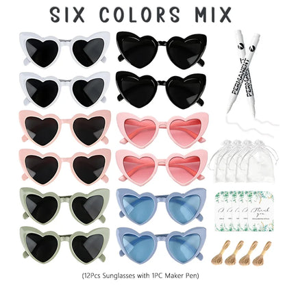 12-100Pcs Wedding Sunglasses for Guests Heart Shaped Sunglasses Bachelorette Party Glasses Bridal Shower Party Favors Photo Prop