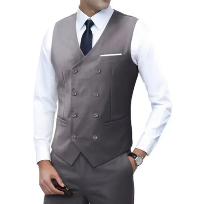 Men Double Breasted Vest British Style Slim Fit Business Formal Waistcoat High Quality Suit Vest Multiple Colors