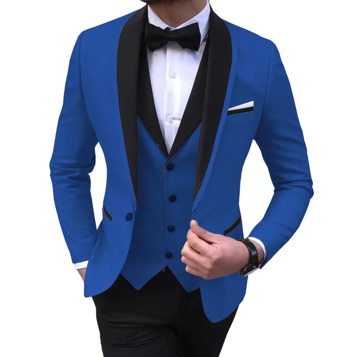 White Slit Mens Suits 3 Piece Black Shawl Lapel Casual Groom Tuxedos for Wedding Groomsmen Suits Men 2025 (Blazer+Vest+Pant)