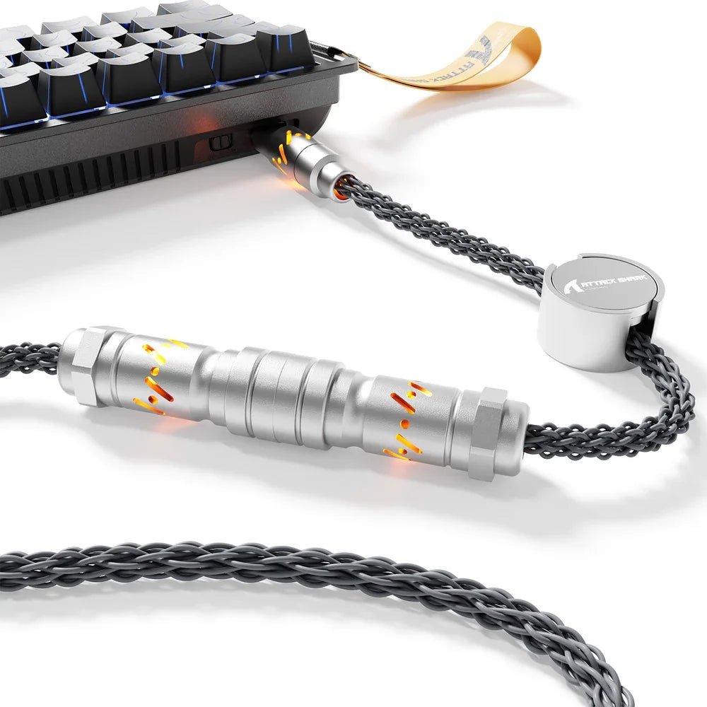 ATTACK SHARK C07 Custom USB C Keyboard Cable with RGB Lighting for 8KHz Magnetic Keyboard, 5-Pin CNC Aviation Connector
