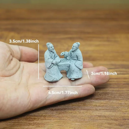 Miniature Zen Fisherman Play Chess Elder Sand Stones Figurine Garden Bonsai Rockery Aquariums Ornaments Lanscape Room Decoration