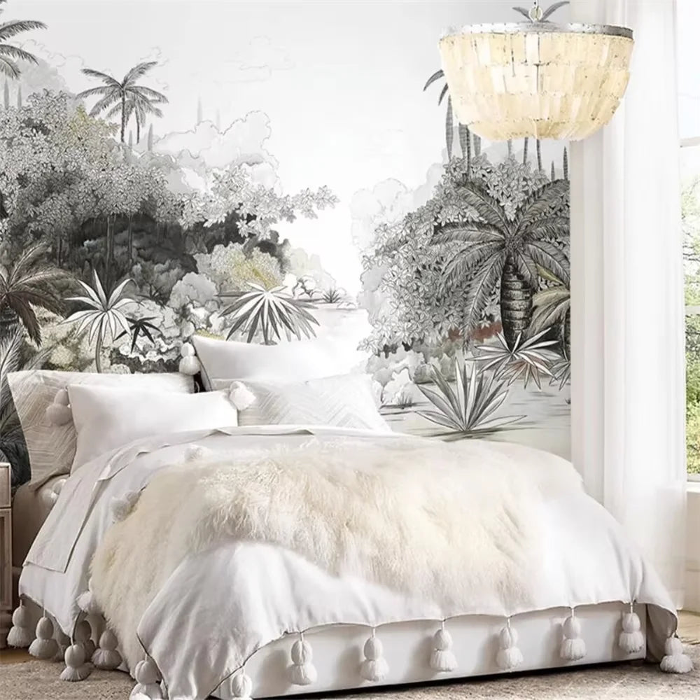 Custom Nordic Southeast Asian American Landscape Wallpaper Guest Restaurant Bedroom Background Jungle Tropical Plant Wall Paper
