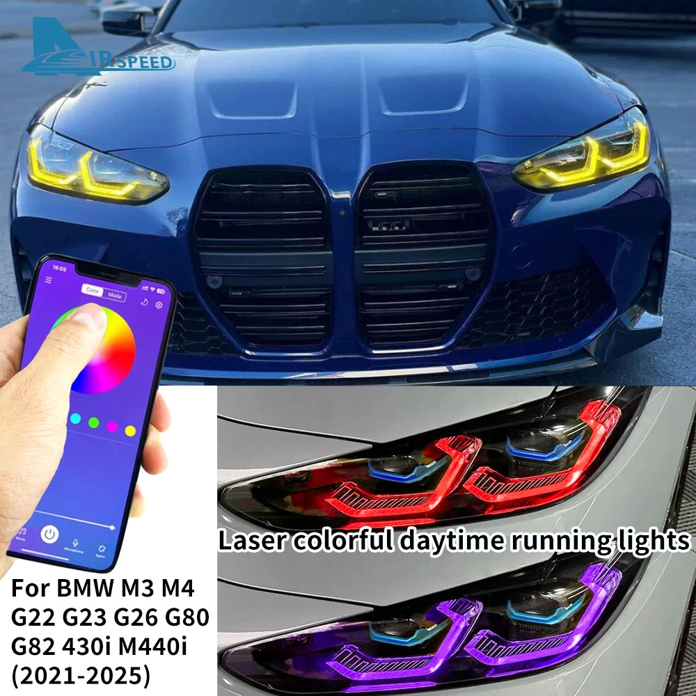 For BMW M3 M4 G80 G82 Laser Headlight Upgrade Set with RGB DRL APP Control LED Module Perfect Fit for G22 G23 G26 2021 2025