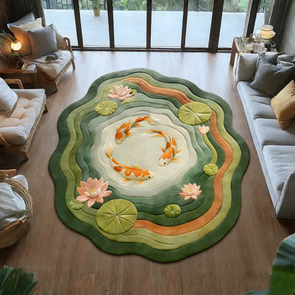 Koi Fish Pattern Bedroom Decor Round Carpet Anti-slip Carpets for Living Room Fluffy Soft Lounge Floor Mat Thick Plush Study Rug