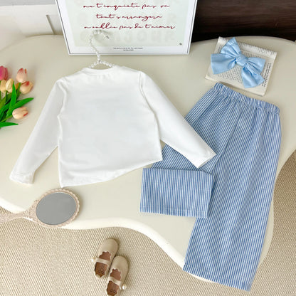 Humor Bear Korea Style Simple Kids Clothes Girl 2Pcs Set Clothing Long Sleeve Striped+Loose Pant Outfits for Girl