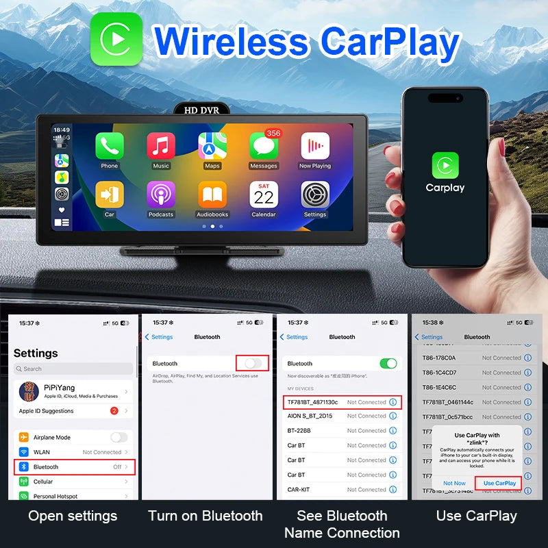 Develuck New 11.26'' 4K Car DVR Wireless CarPlay Android Auto Multimedia Player IPS Touch Screen Bluetooth Video Recorder FM AUX
