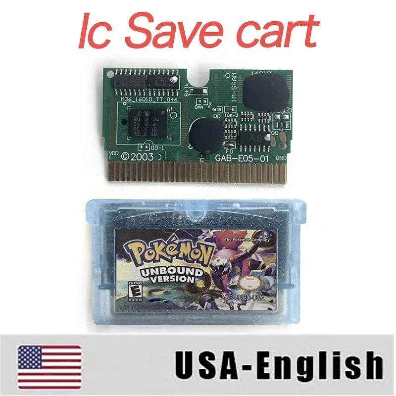 USA ESP Version IC RTC Flash Cart Unbound GBA Game Cartridge Video Game Console Card Rom Hack Spanish English Language