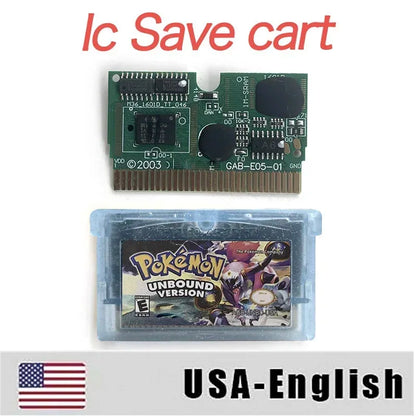 USA ESP Version IC RTC Flash Cart Unbound GBA Game Cartridge Video Game Console Card Rom Hack Spanish English Language