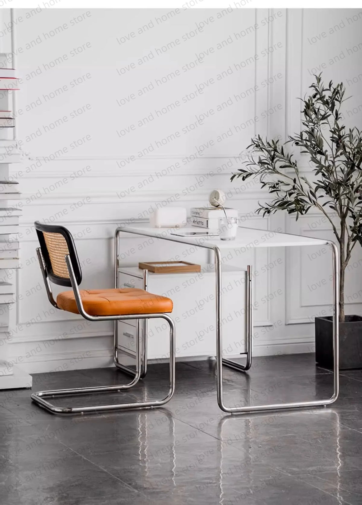 Bauhaus Stainless Steel Desk Compact Tubular Steel MDF with Drawer Compute Desk Office Desk