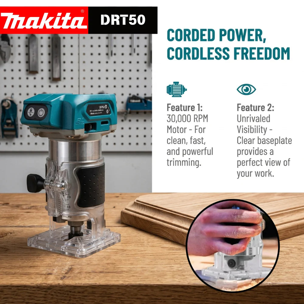 Makita DRT50 Cordless Trimmer Rechargeable Trimming Machine Brushless Slotting Tool Milling Woodwork Engraving Machine