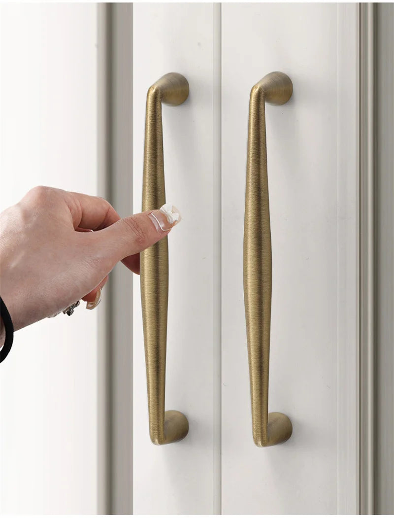 Light Luxury Brass Furniture Handles Retro Long Strip Cabinet Handles Round Door Drawer Knobs Kitchen Wardrobe Cupboard Pulls