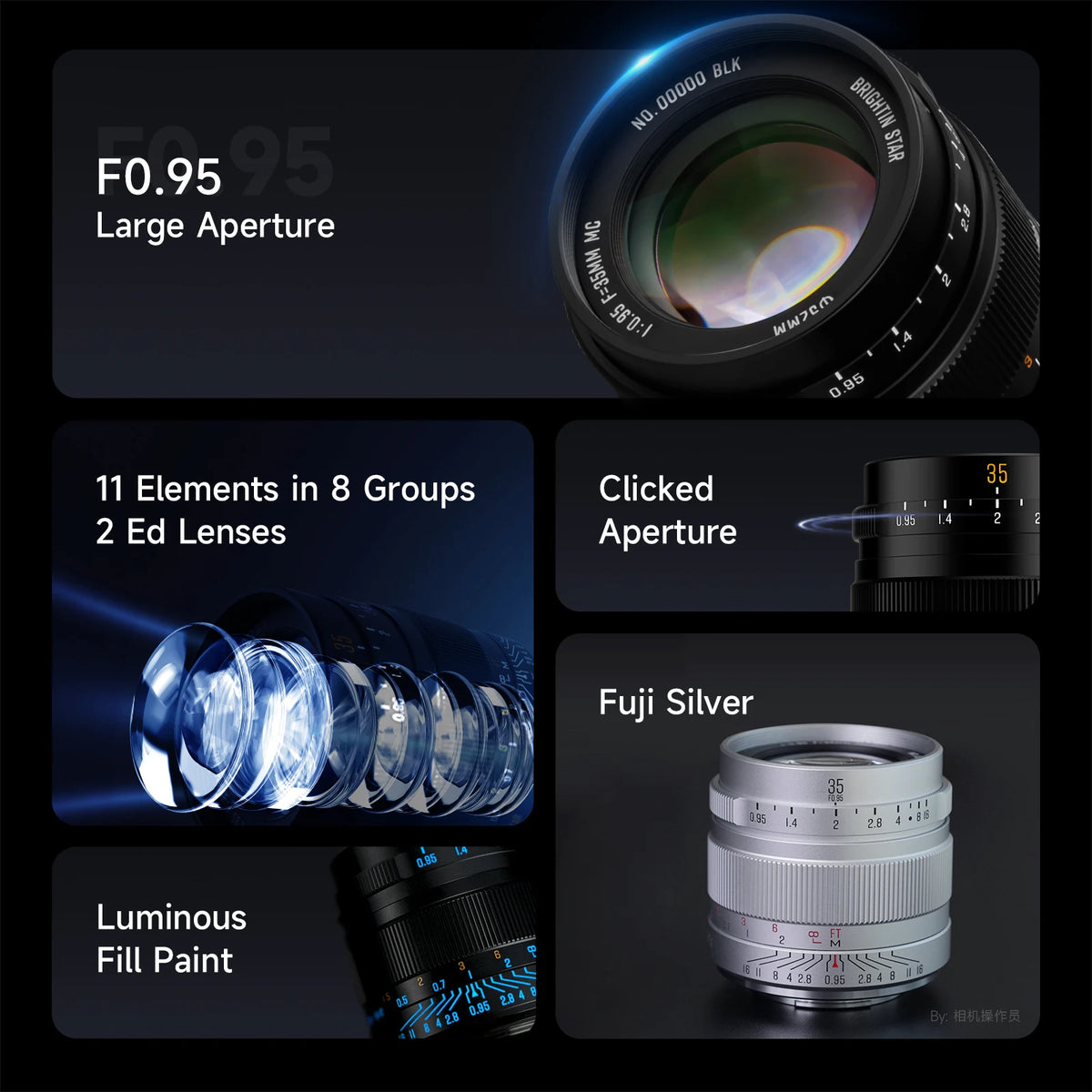 Brightin Star 35mm F0.95 APS-C Large Aperture Manual Focus Mirrorless Camera Lens Fit for Fuji X Sony E NikonZ Canon EOS-M EOSR