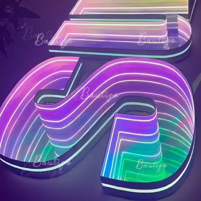 Custom Infinity Mirror LED LOGO Sign Personalized Mirror Wall Business Indoor Decoration for Bar Salon