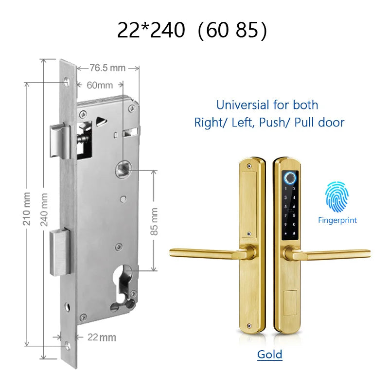 IP66 Gold Stainless Steel Sliding Glass Smart Lock Ttlock App with Google Home Aleax Fingerprint Electronic Digital Lock