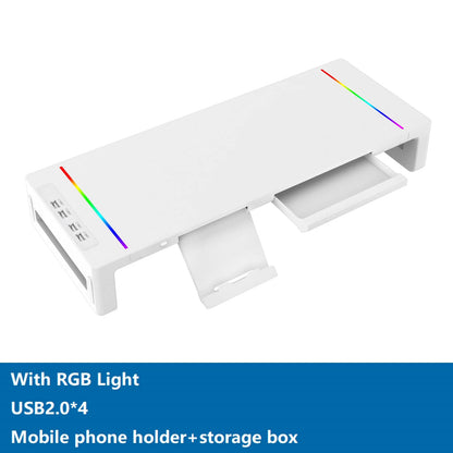 Monitor Stand Riser, With Foldable, Height Adjustable Computer Stand, Desk Shelf Riser with Storage Drawer &Tablet Phone