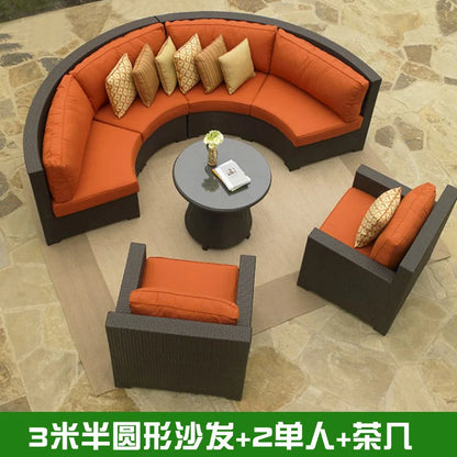 Outdoor round rattan sofa combination garden courtyard semi-circular rattan chair sofa outdoor hotel curved living room sofa