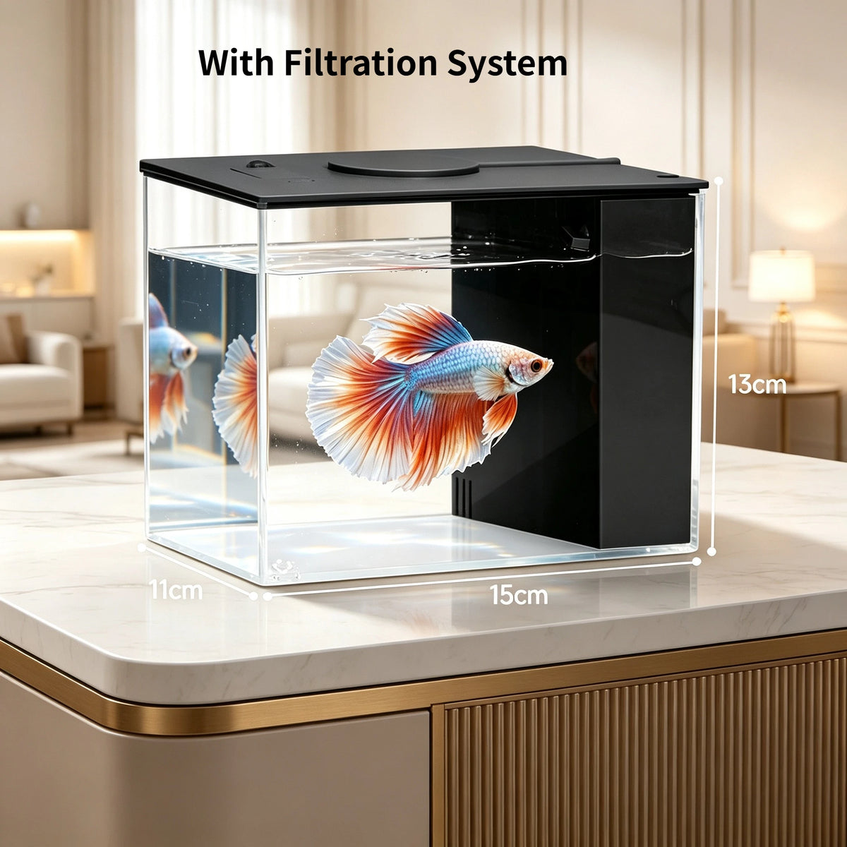 Smart Betta Fish Tank Mini Desktop Aquarium with Constant Heating Thermostatic Full Color LED Light Eco Night Lamp