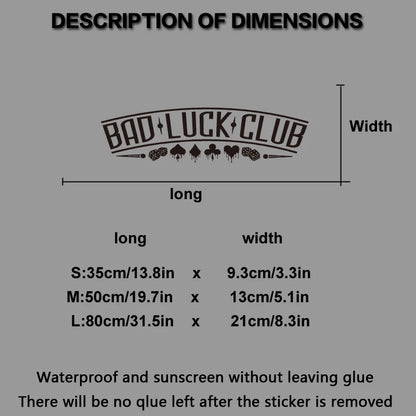 JDM Rear Window Car Decal Windshield Sticker Banner Rocker Side Back Window Bad Luck Club Suits Dice Poor Choices