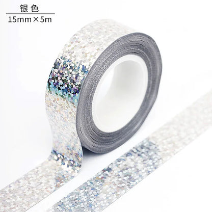 5M Laser Pattern Tape Blue Green Silver Creative Color Basic DIY Bookkeeping Decorative Material Stickers Handmade Tape