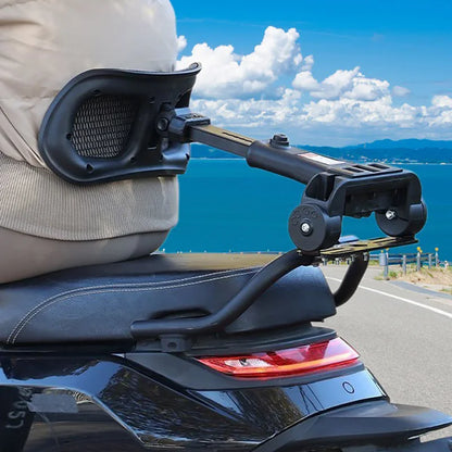 Universal foldable telescopic electric vehicle seatback with lumbar support for motorcycle scooter e-bike.