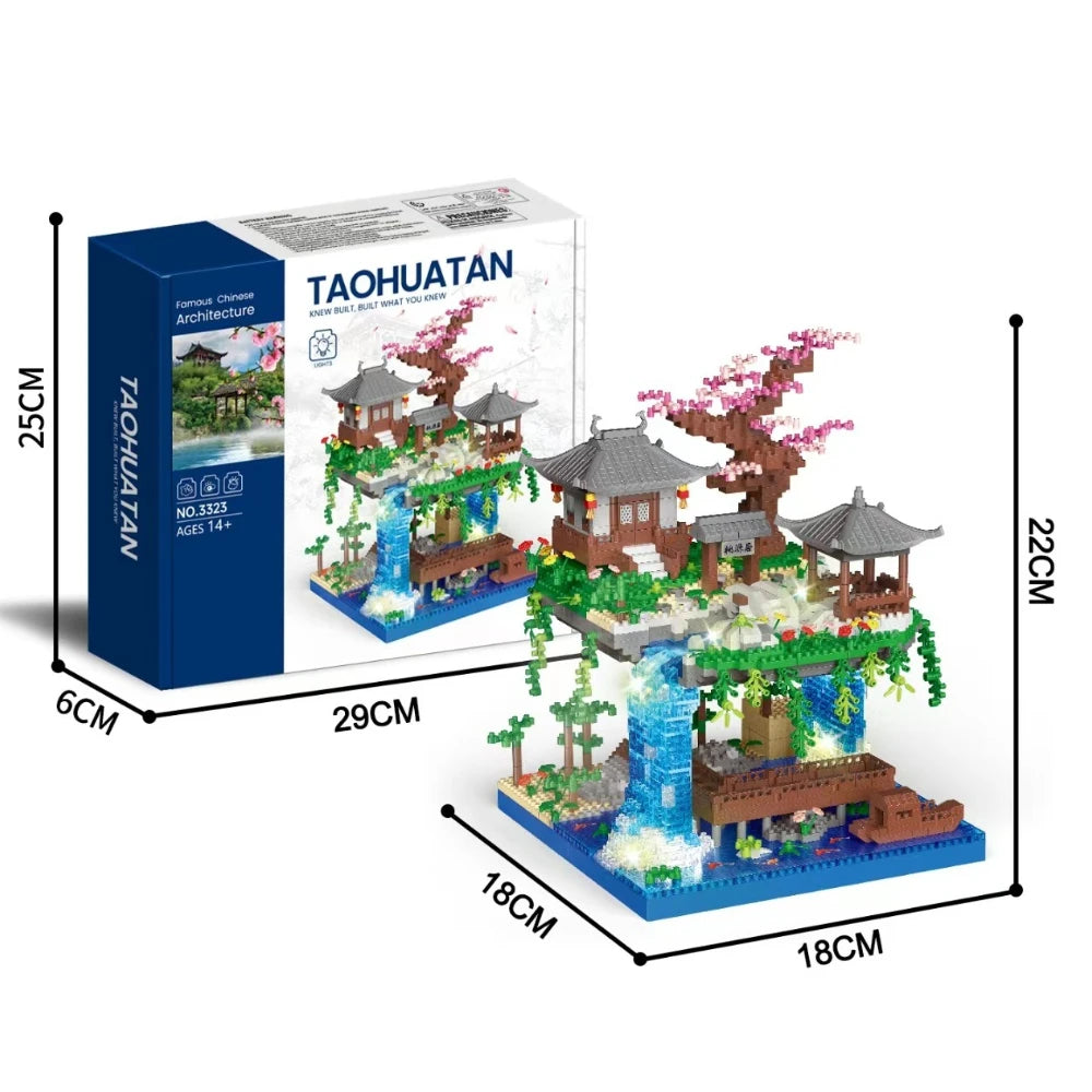 MOC Peach Blossom Pool Cherry Tree House Building Block Chinese Architecture DIY Bricks Cherry Blossom Toy for Kids Adult Gift