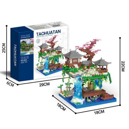 MOC Peach Blossom Pool Cherry Tree House Building Block Chinese Architecture DIY Bricks Cherry Blossom Toy for Kids Adult Gift